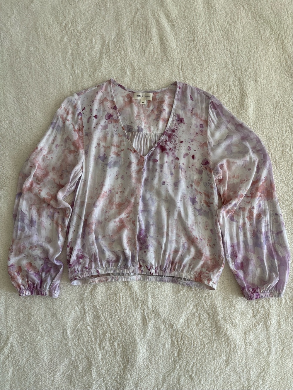 Anthropologie Cloth & Stone Tie-Dye Blouse Purple Pink Boho Size M - Picture 4 of 13